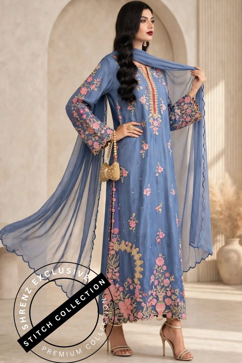 Shrenz 3 Piece Stitched Silk Pret Collection