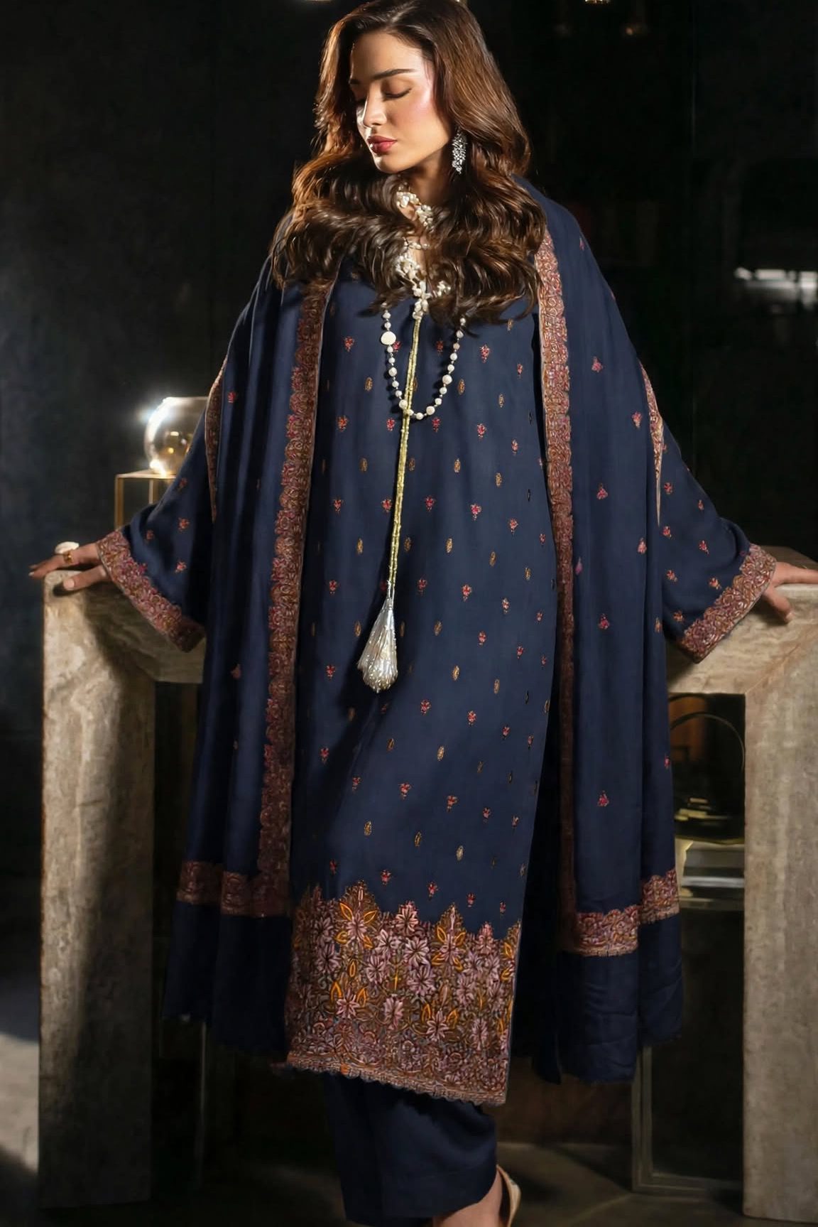 Pashmina kaani Navy Blue Luxury Collection By Shrenz