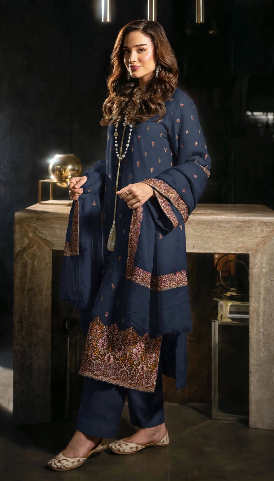 Pashmina kaani Navy Blue Luxury Collection By Shrenz - Image 3