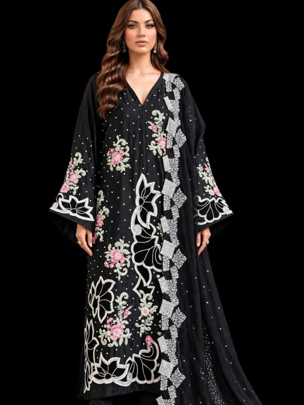 Shrenz Black Silk Formal Kaftan Collection Replica