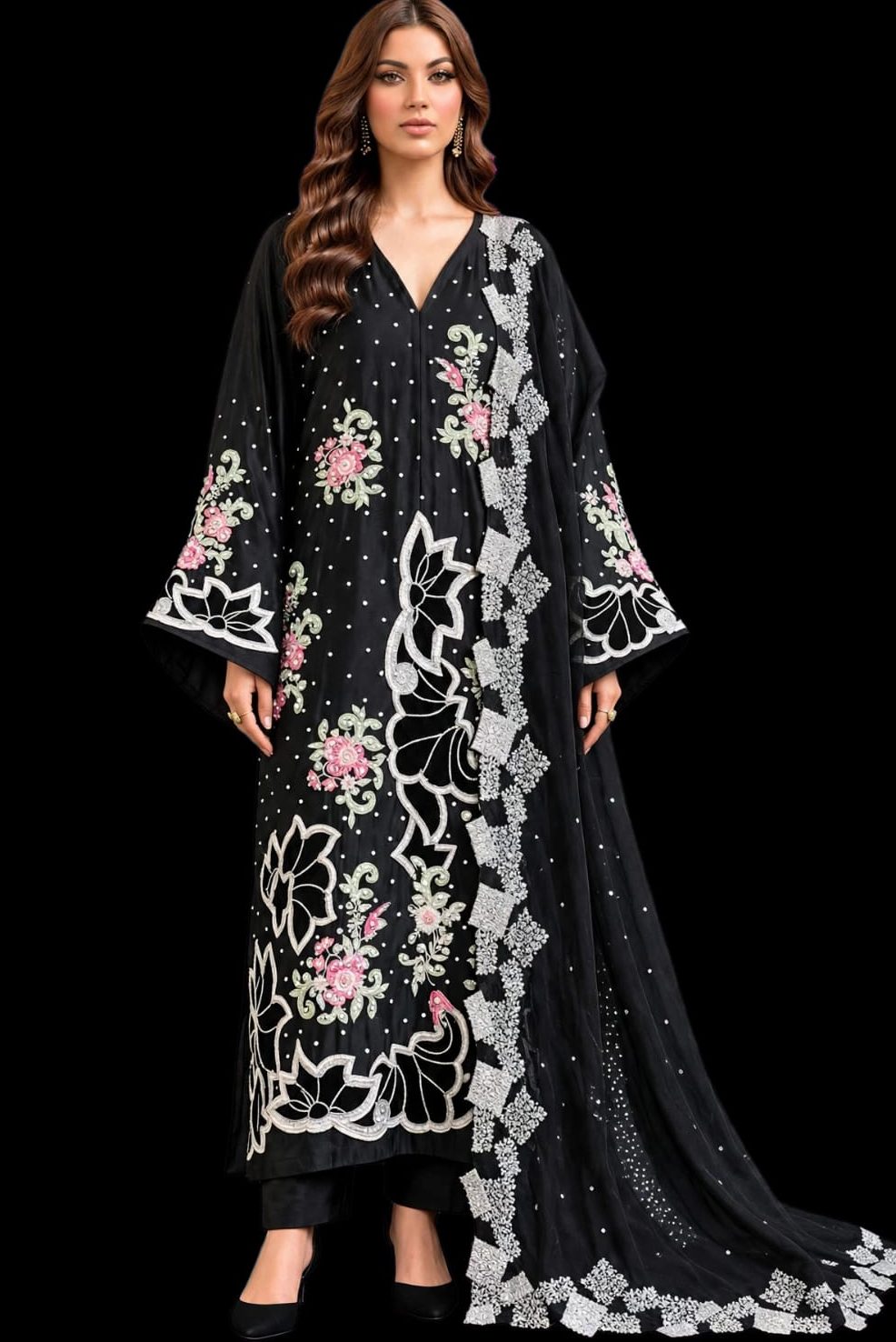 Shrenz Black Silk Formal Kaftan Collection Replica