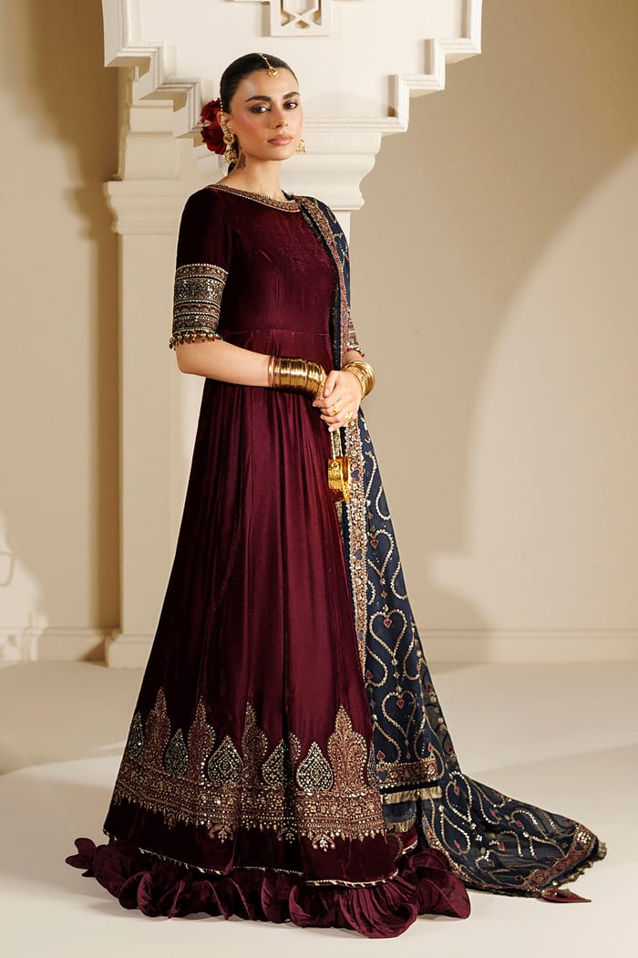 Jazmin Maroon Velvet Winter Collection Maxi Replica - Image 2
