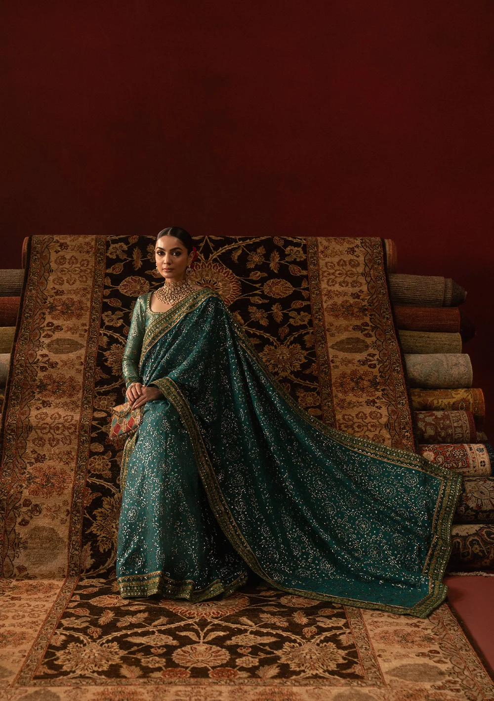 Aik Atelier Green Chiffon Saree Collection Replica - Image 3