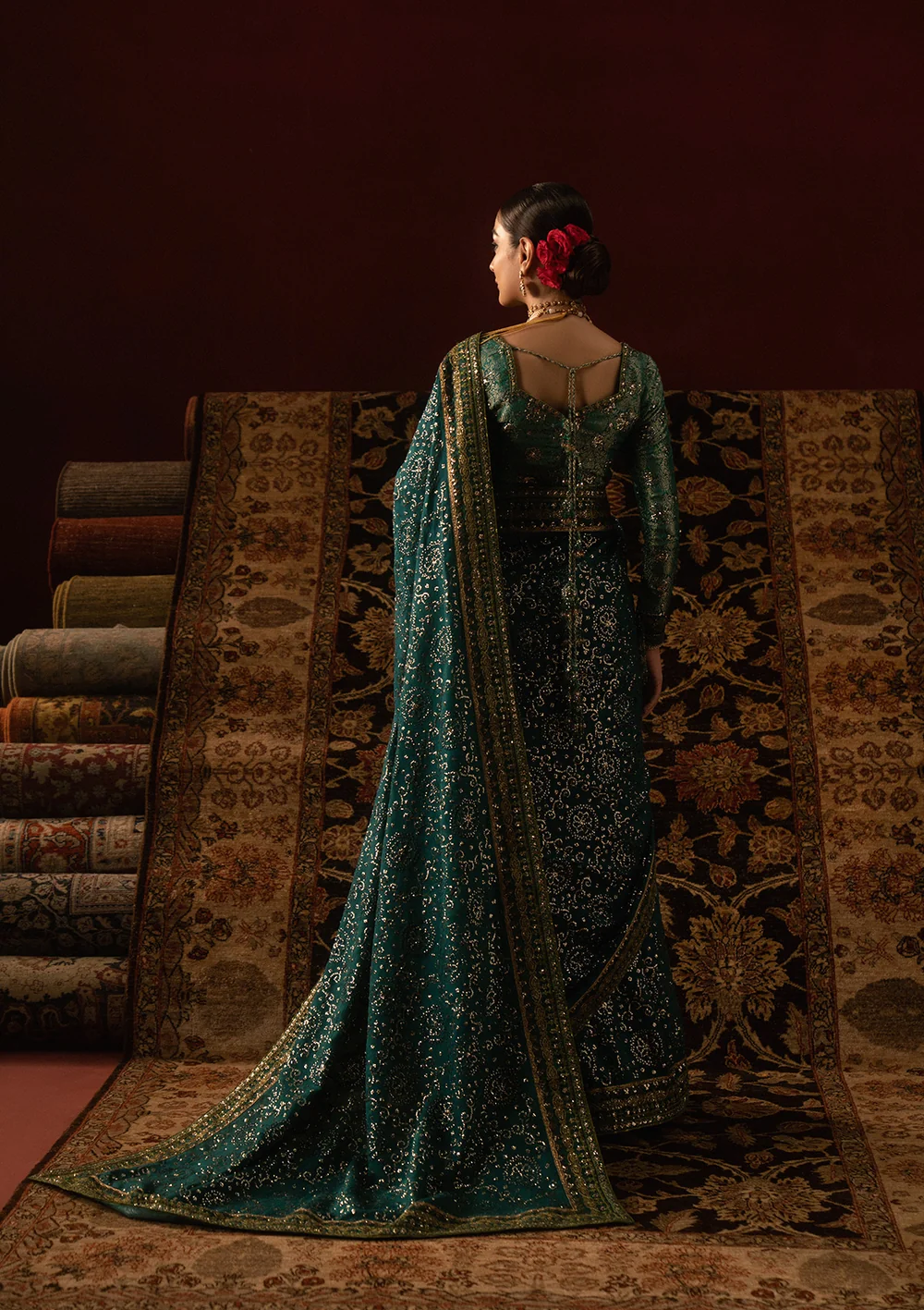 Aik Atelier Green Chiffon Saree Collection Replica - Image 2