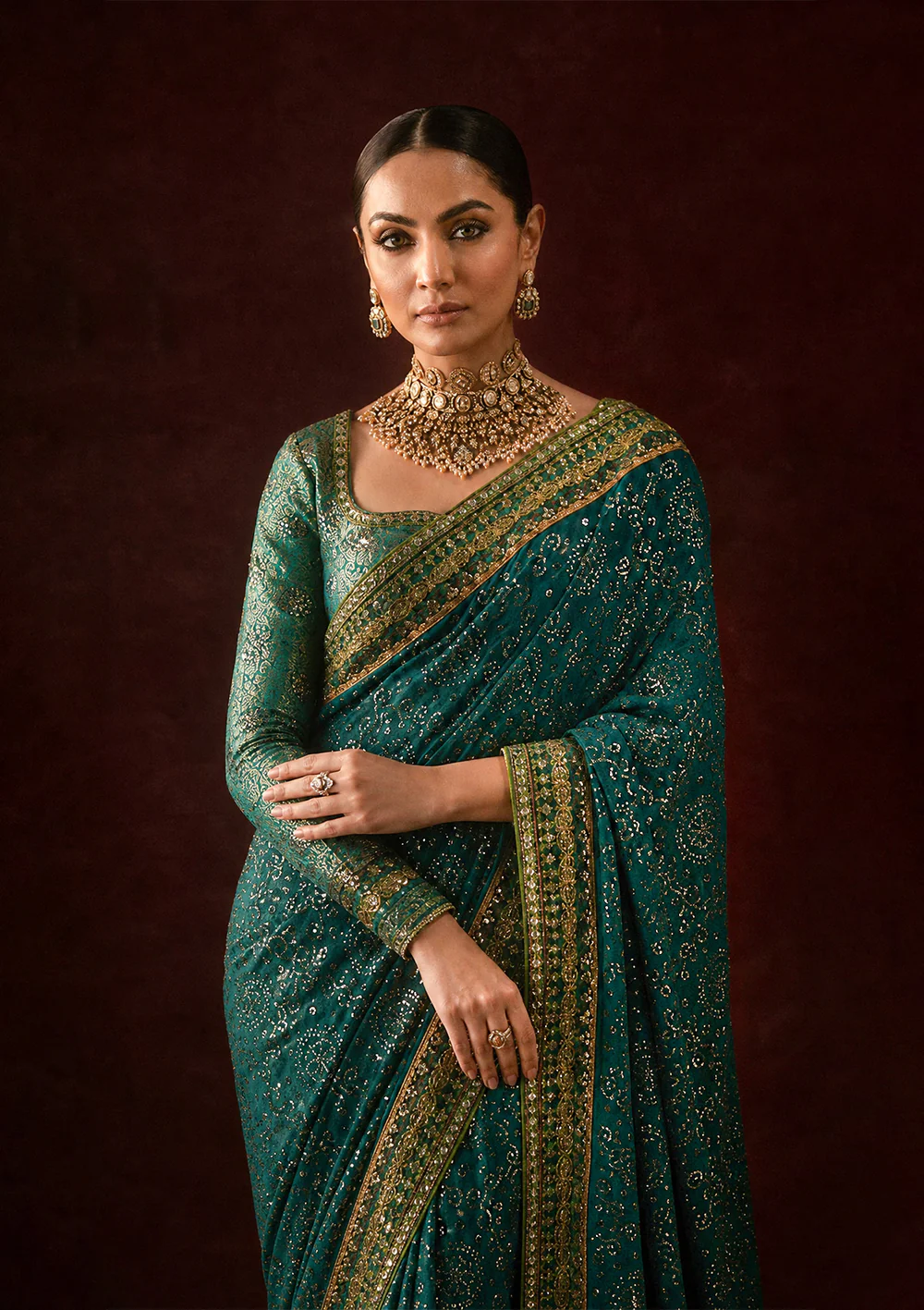 Aik Atelier Green Chiffon Saree Collection Replica - Image 5