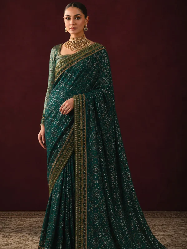 Aik Atelier Green Chiffon Saree Collection Replica