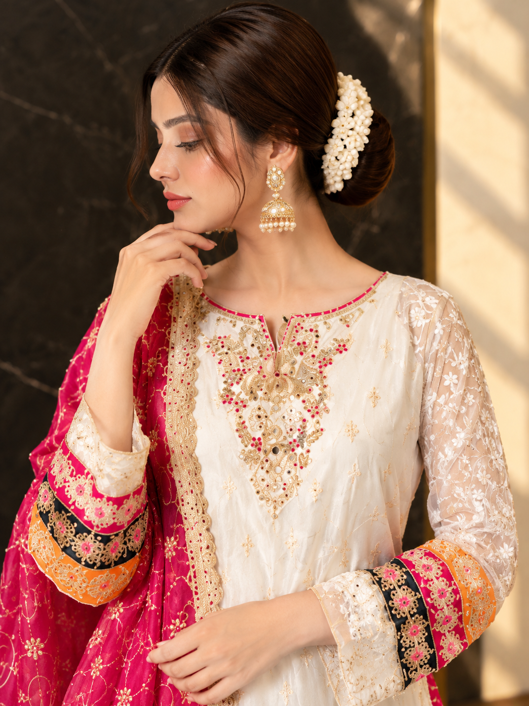 Shrenz White Raw Silk Bridal Collection Replica - Image 3