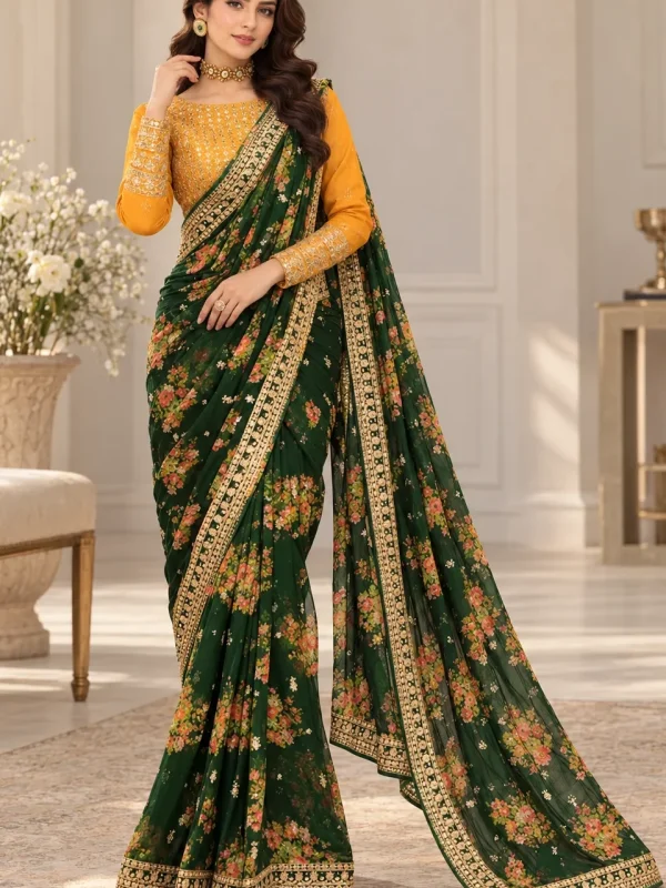 Aneela's Green Chiffon Saree Collection Replica