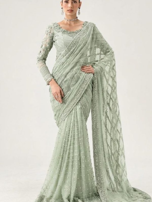 Maria B Mint Chiffon Saree Collection Replica